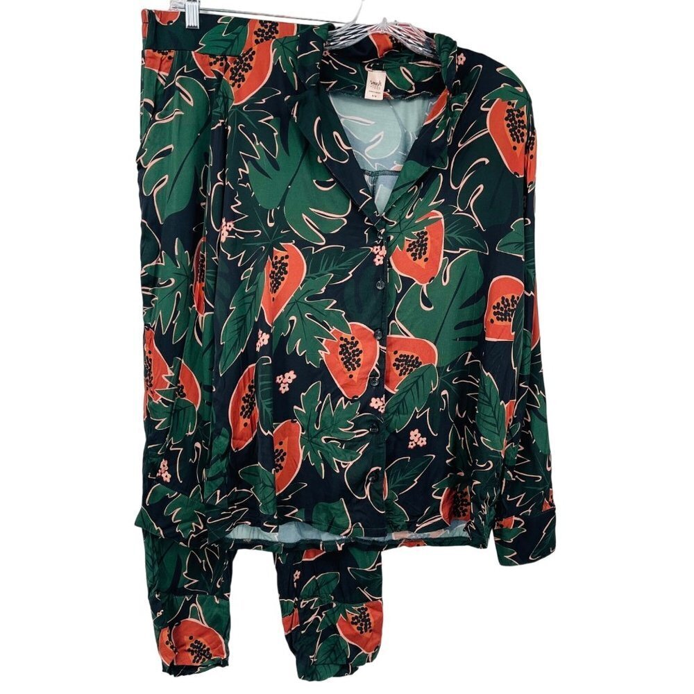 Smash + Tess X The Birds Papaya Power Pajama Set Size M Black Green Satin